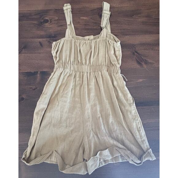 Urban Outfitters Malibu Romper Linen Blend Light Green Suspender Overall Size XS - Picture 7 of 9